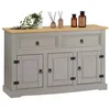 Image de Buffet salle à manger TEQUILA L 133 cm en bois massif gris avec 3 portes et 2 tiroirs meuble de rangement bas