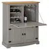 Image de Meuble bar à vin tequila armoire comptoir avec range bouteilles et range verres, bahut de style mexicain en pin massif grisbrun
