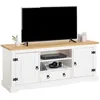 Image de Meuble TV TEQUILA de 140 cm en bois style mexicain avec 1 tiroir 2 niches et 2 portes en pin massif lasuré blanc et brun