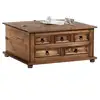 Image de Table basse coffre en pin tequila style mexicain, avec 5 tiroirs, lasuré brun