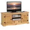 Image de Meuble TV TEQUILA banc télé de 140 cm style mexicain avec 1 tiroir 2 niches et 2 portes en pin massif finition teintée/cirée