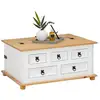 Image de Table basse coffre en pin tequila style mexicain, avec 5 tiroirs, lasuré blanc et brun