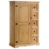 Image de Buffet salle à manger apothicaire TEQUILA L 95 cm en bois massif coloris naturel avec 1 porte battante et 5 tiroirs