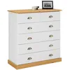 Image de Commode chambre PARIS L 91 cm en bois massif lasuré blanc et brun avec 6 tiroirs avec poignées coquille en métal