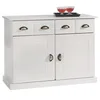 Image de Buffet salle à manger PARIS L 91 cm en bois massif blanc 2 tiroirs 2 portes meuble rangement avec poignées coquilles