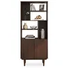 Image de Buffet haut SIMONA 80x188 cm en bois massif coloris noyer avec 2 Portes 6 Étagères Vaisselier en hauteur