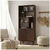 Image de Buffet haut simona h 188 cm en bois massif - coloris noyer