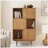 Image de Buffet haut simona h 139 cm en bois massif - coloris chêne