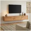 Image de Meuble tv suspendu tecca l 180 cm 3 portes en bois massif - coloris chêne