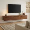 Image de Meuble TV Suspendu TECCA L 180 cm en Bois Massif Coloris Châtaignier avec 3 Portes Meuble Télé Mural Design Moderne