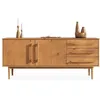 Image de Buffet TECCA L 170 cm 2 Portes 3 Tiroirs en Bois Massif Coloris Chêne avec Étagères Réglables Deux compartiments