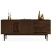 Image de Buffet TECCA L 170 cm 2 Portes 3 Tiroirs en Bois Massif Coloris Noyer avec Étagères Réglables Deux compartiments