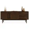 Image de Buffet tecca l 170 cm 2 portes 3 tiroirs en bois massif - coloris noyer