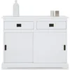 Image de Buffet salle à manger SAVONA L 110 cm en bois massif blanc 2 tiroirs 2 portes coulissantes meuble rangement