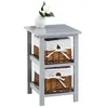 Image de Table de chevet NOKOMIS table de nuit en bois avec 2 paniers en osier et insert en tissu blanc meuble pour chambre lasuré gris