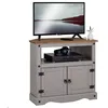 Image de Meuble TV RAMON banc télévision en pin massif gris et brun avec 2 portes et 1 niche meuble de rangement style mexicain en bois