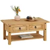 Image de Table basse de salon SALSA rectangulaire en bois style mexicain avec 2 tiroirs en pin massif finition teintée/cirée