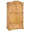 Image de Armoire salsa penderie pour vêtements style mexicain corona avec 2 portes 1 étagère 1 tiroir, en pin massif finition bois naturel