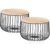 Image de Lot De 2 Tables D'appoint Padova, En Métal Noir Et Décor Bois Naturel