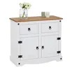 Image de Buffet salle à manger CAMPO en bois massif L 87 cm avec 2 portes battantes et 2 tiroirs spacieux blanc et brun style mexicain