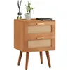 Image de Table De Chevet Waman 2 Tiroirs, En Bois De Paulownia Lasuré Brun