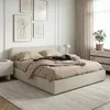 Image de Lit double BELARTI 140x190 cm rembourré Revêtement en tissu Beige Lit style moderne pour 2 personnes Cadre avec sommier inclus