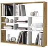 Image de Étagère Mika à 9 niches décor chêne vieilli tablettes blanches. Réalisée en aggloméré.