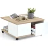 Image de Table basse Twiggy - chêne/blanc brillant réalisée en panneaux de particules. Équipée de roulettes et de 2 portes.