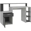 Image de Bureau Avec Réhausse Et Rangements Bolton - Mélamine Gris Béton/antracite - L138,5 X H91,6 X P53,5 Cm