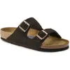 Image de Sandales Femme Birkenstock Arizona Soft Footbed en cuir suédé marron