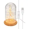 Image de Cloche en Verre - Décoration - Guirlande Lumineuse Micro LED - Socle en Bois - Intérieur - Blanc