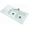 Image de Evier 2 bacs WINDSOR PLUS - Dimensions : 120x 60 cm - En céramique - Blanc brillant - Avec égouttoir