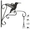 Image de 3 crochets à fleurs avec oiseau Colibri supports muraux pour suspensions pots et déco jardin 30×275×2 cm noir