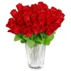 Image de Relaxdays Bouquet de roses fleurs artificielles 48 pièces avec tige et feuilles cadeau mariage hauteur 26 cm rouge
