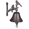 Image de Relaxdays Clochette portière fonte Motif oiseau Cloche antique Sonnette murale Résistant température Brun Corde