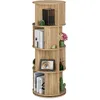Image de Relaxdays Petite bibliothèque rotative aspect bois pour vos livres et DVD 20 compartiments HxD : 137 x 50 cm nature
