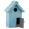 Image de Relaxdays Nichoir à oiseaux en bois forme de petite maison avec porte abri refuge HxlxP: 24 3 x 17 x 12 cm bleu clair
