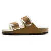 Image de Sandales Birkenstock Arizona Vl Mink Lammfell - Marron/Blanc - Homme - Lit de pied anatomique en liège et latex