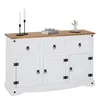 Image de Buffet salle à manger CAMPO en bois massif L 125 cm avec 3 portes battantes et 3 tiroirs spacieux blanc et brun