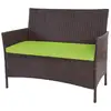 Image de Banc de jardin halden en polyrotin, banquette - marron chiné, coussin vert