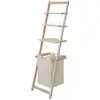 Image de Étagère murale échelle de salle de bain hwc-b59, panier à linge, étagère en bois de pin 152x41x35 cm, 39l