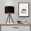 Image de Lampe de Bureau Metz Trépied E14 Métal Tissu Hauteur 51 cm Noir Doré