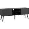 Image de Meuble tv design support télé banc avec 2 portes et 2 étagères panneau de particules mélaminé pieds en bois avec revêtement pvc 120 x 30 x 47 cm gris foncé noir [en.casa]