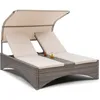 Image de Chaise longue - Blumfeldt Eremitage - Bain de soleil de luxe - 2 places - Transat - avec auvent - aluminium & rotin - taupe