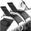 Image de Lot De 2 Transats En Aluminium Réglable Coussin Polyester Noir