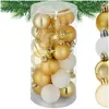 Image de Boule de Noël - TECTAKE - Lot de 24 boules de Noël à la surface mate brillante ou pailletée en plastique résistant - Blanches/Dorées