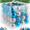 Image de Lot 64 Boules De Noël Brillante/pailletée Argenté/bleu Polypropylène