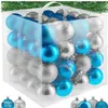 Image de Boule de Noël - TECTAKE - Lot de 64 boules de Noël à la surface mate brillante ou pailletée - Argentées/Bleues