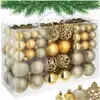 Image de Lot 100 Boules De Noël Mate Brillante/pailletée Jaune Or Polypropylène