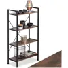 Image de Bibliothèque - TECTAKE - Étagère sur 4 niveaux LEEDS au style industriel en bois et acier 675 x 315 x 1215 cm - Bois foncé